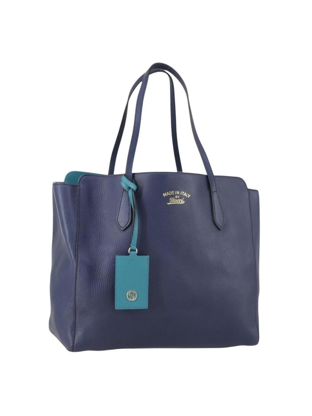 Gucci Tote Bag Leather Blue Gold Auth #359469G68B